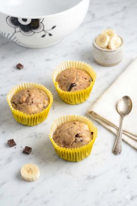 Fedtfattige bananmuffins med chokolade