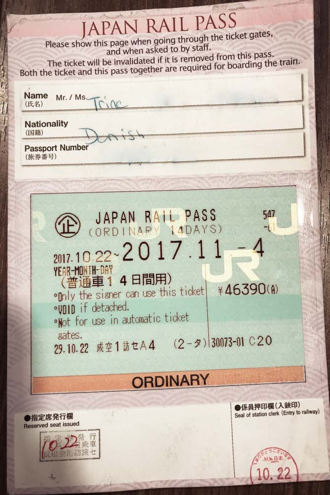 JR pass til Japan